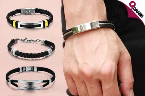 For QR49 Add Some Style to Your Wrist with a Men’s Stainless Steel & Silicon Bracelet - Choose from 11 Sleek Designs! (QR99 Value)
